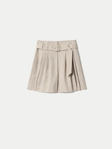 Linen Cotton Stripe Short | Beige