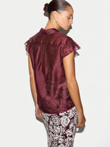 Linen Blend Smocking Blouse | Burgundy