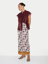 Linen Blend Smocking Blouse | Burgundy