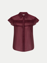 Linen Blend Smocking Blouse | Burgundy