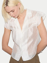 Linen Blend Smocking Blouse | White