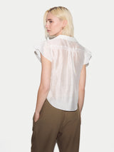 Linen Blend Smocking Blouse | White