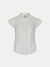 Linen Blend Smocking Blouse | White
