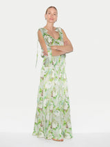 Sketch Rose Tie Maxi Dress | Green
