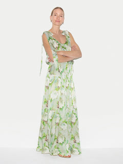 Sketch Rose Tie Maxi Dress | Green