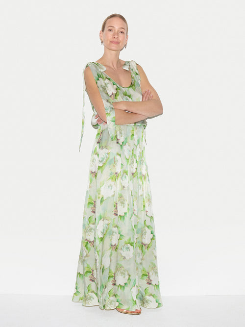Sketch Rose Tie Maxi Dress | Green