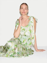 Sketch Rose Tie Maxi Dress | Green