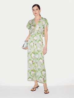 Sketch Rose Satin Midi Dress | Green