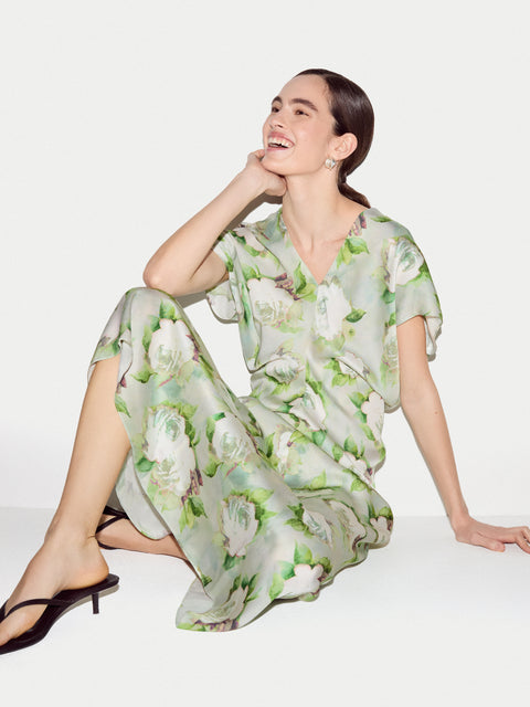 jigsaw green silk dress Silk Linen Gauze Midi Dress