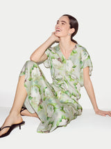 Sketch Rose Satin Midi Dress | Green