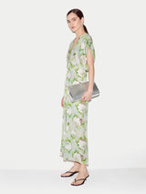 Sketch Rose Satin Midi Dress | Green
