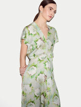 Sketch Rose Satin Midi Dress | Green