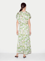 Sketch Rose Satin Midi Dress | Green