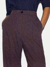 Cotton Linen Stripe Relaxed Trouser | Navy