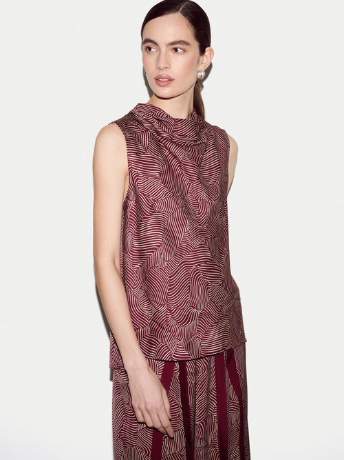Optic Swirl Cowl Neck Top | Red
