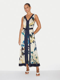 Shadow Floral Satin Wrap Dress | Cream