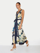 Shadow Floral Satin Wrap Dress | Cream