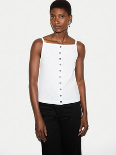 Cotton Luxe Button Cami | White