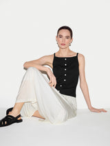 Baby Rib Button Cami Dress | Black