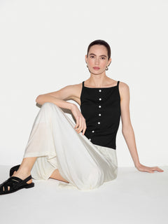 Baby Rib Button Cami Dress | Black