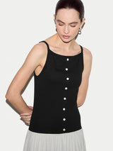 Baby Rib Button Cami Dress | Black