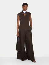 Cupro Rib Vee Top | Brown