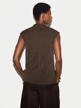 Cupro Rib Vee Top | Brown