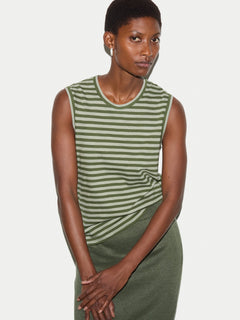 Cotton Scoop Slub Stripe Tank | Green