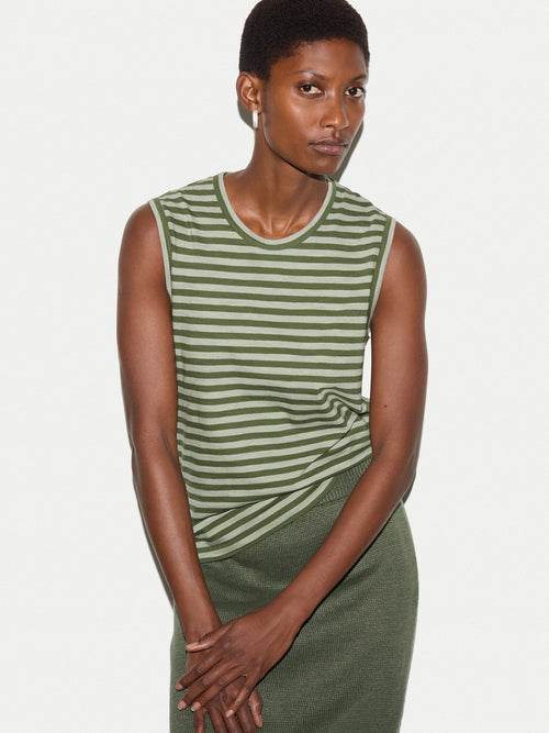Cotton Scoop Slub Stripe Tank | Green