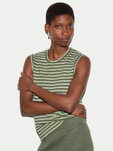 Cotton Scoop Slub Stripe Tank | Green