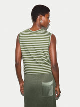 Cotton Scoop Slub Stripe Tank | Green