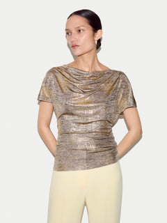Shimmer Gathered Jersey Top | Gold