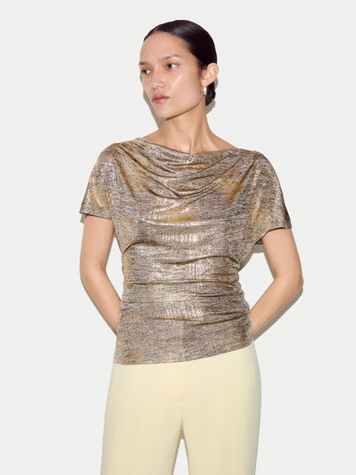 Shimmer Gathered Jersey Top | Gold