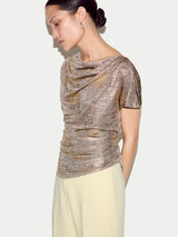 Shimmer Gathered Jersey Top | Gold