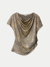 Shimmer Gathered Jersey Top | Gold