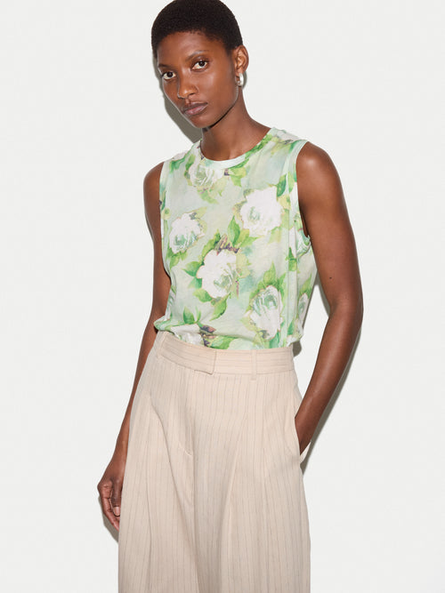 Sketch Rose Print Tank | Green