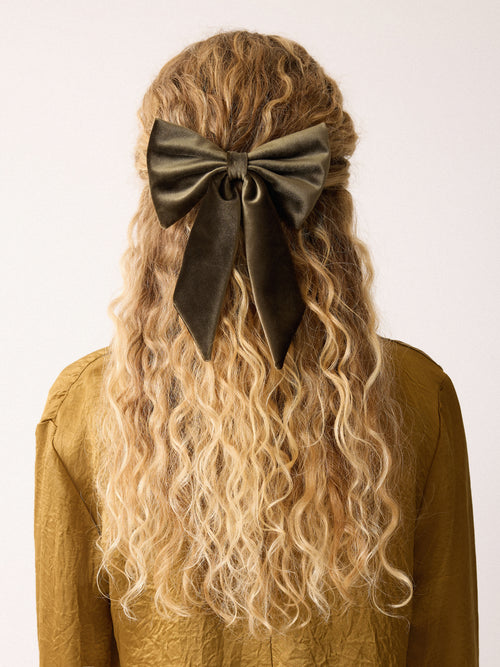 Velvet Hair Bow | Khaki