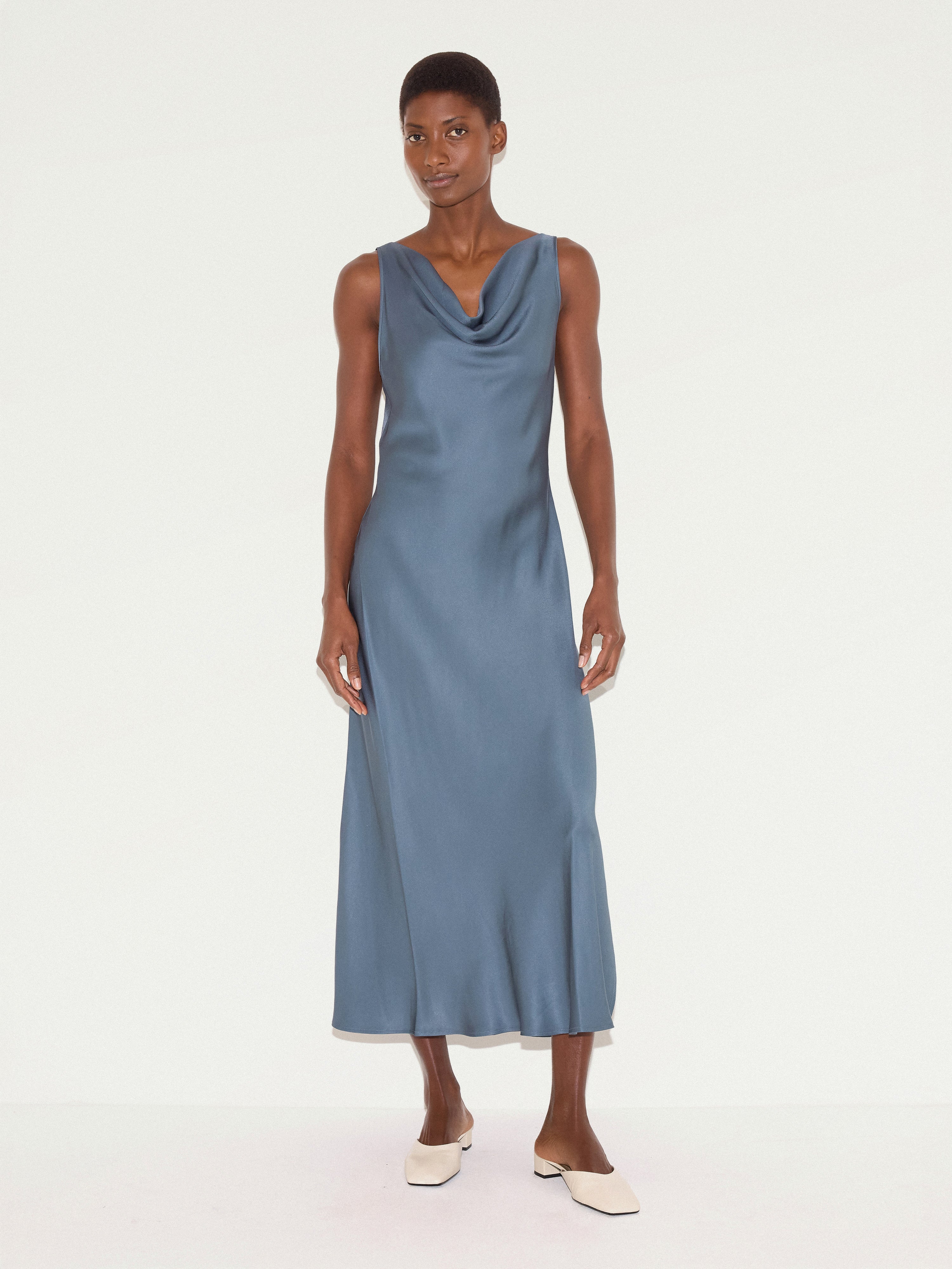 Satin Cowl Neck Bias Dress | Blue – Jigsaw