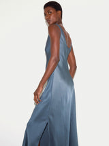 Satin Cowl Neck Bias Dress | Blue