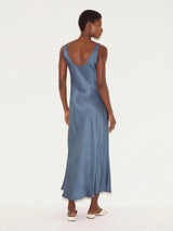 Satin Cowl Neck Bias Dress | Blue