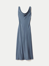 Satin Cowl Neck Bias Dress | Blue