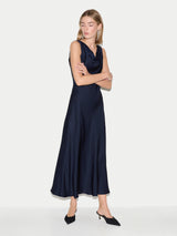 Satin Cowl Neck Bias Dress | Navy