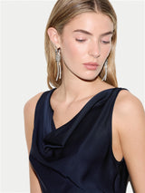 Satin Cowl Neck Bias Dress | Navy