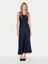Satin Cowl Neck Bias Dress | Navy