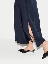 Satin Cowl Neck Bias Dress | Navy
