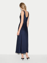 Satin Cowl Neck Bias Dress | Navy