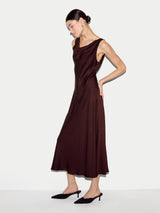 Satin Cowl Neck Bias Dress | Burgundy