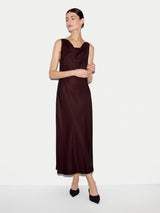 Satin Cowl Neck Bias Dress | Burgundy