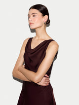 Satin Cowl Neck Bias Dress | Burgundy