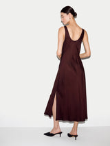 Satin Cowl Neck Bias Dress | Burgundy